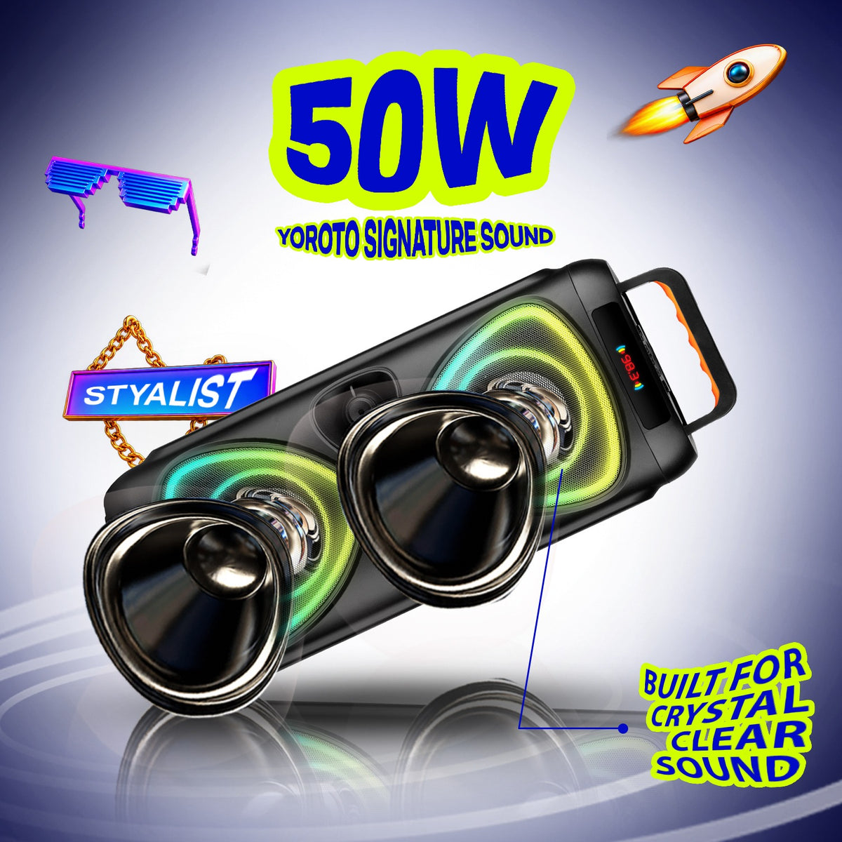 50W Wireless Bluetooth Party Speaker | RGB Lights, TWS & Wireless Mic | Soroo YO-J40 – Black