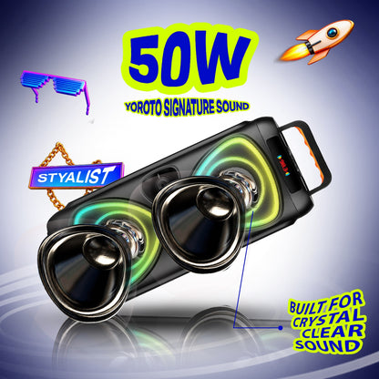 50W Wireless Bluetooth Party Speaker | RGB Lights, TWS & Wireless Mic | Soroo YO-J40 – Black