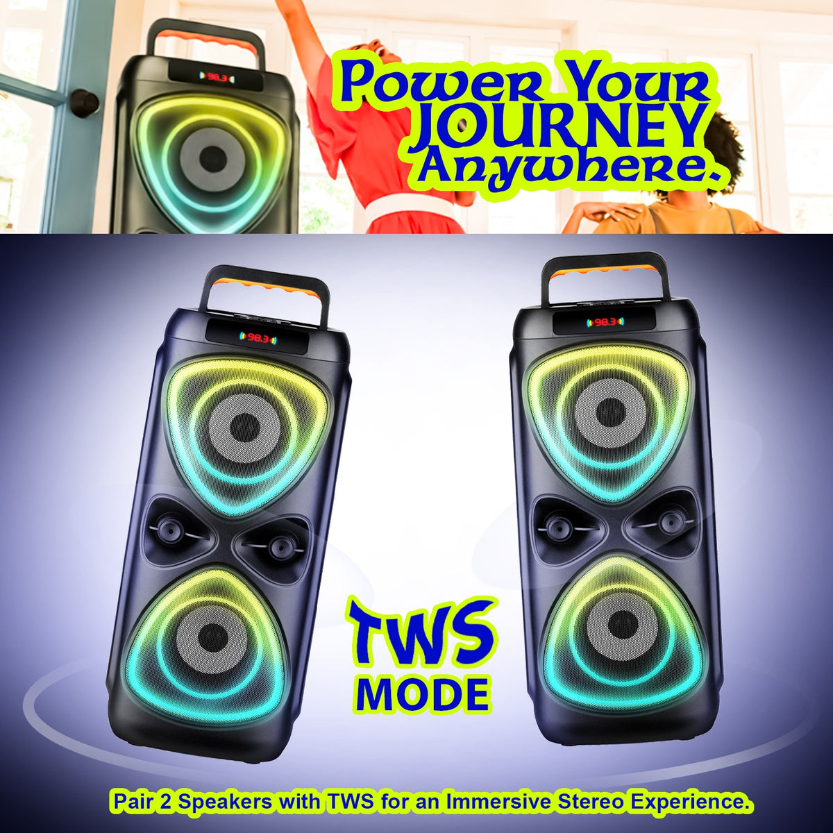 50W Wireless Bluetooth Party Speaker | RGB Lights, TWS & Wireless Mic | Soroo YO-J40 – Black