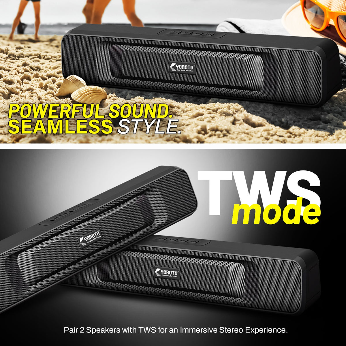 20W Wireless Bluetooth Portable Speaker | 6 Hours Playtime, FM, Bluetooth 5.4 & TWS | Soroo YO-SP23 – Blue/Black/Beige