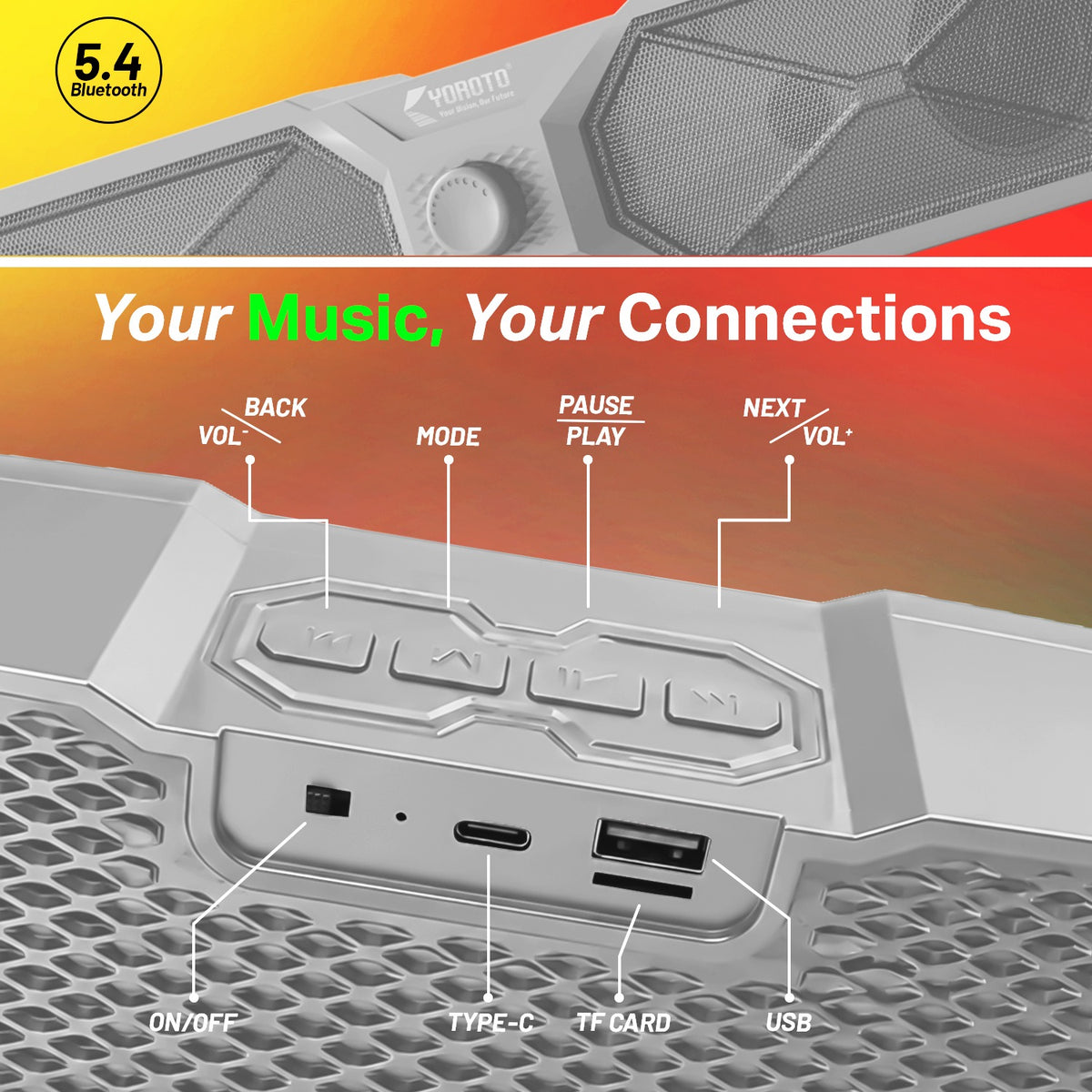 20W Wireless Bluetooth Party Speaker | 6 Hours Playtime, TWS & Multi-Function Switches | Soroo YO-SP44 – Grey/Black/Off White/Sky Blue