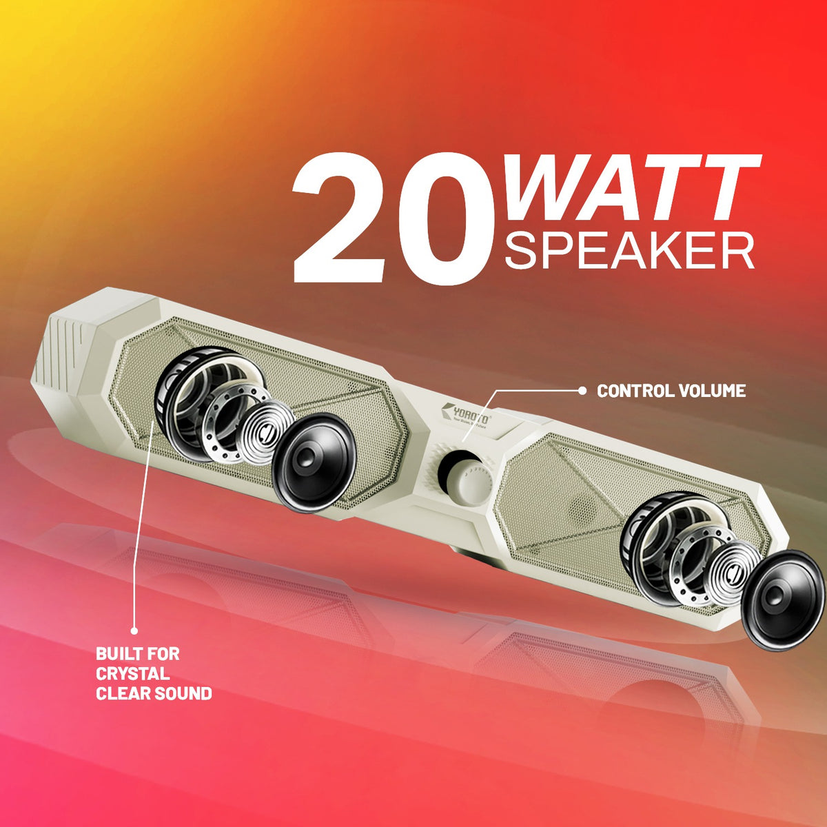 20W Wireless Bluetooth Party Speaker | 6 Hours Playtime, TWS & Multi-Function Switches | Soroo YO-SP44 – Grey/Black/Off White/Sky Blue