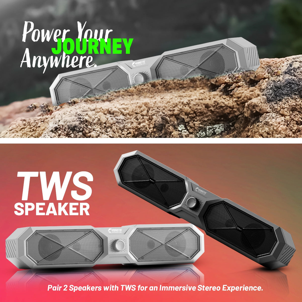 20W Wireless Bluetooth Party Speaker | 6 Hours Playtime, TWS & Multi-Function Switches | Soroo YO-SP44 – Grey/Black/Off White/Sky Blue