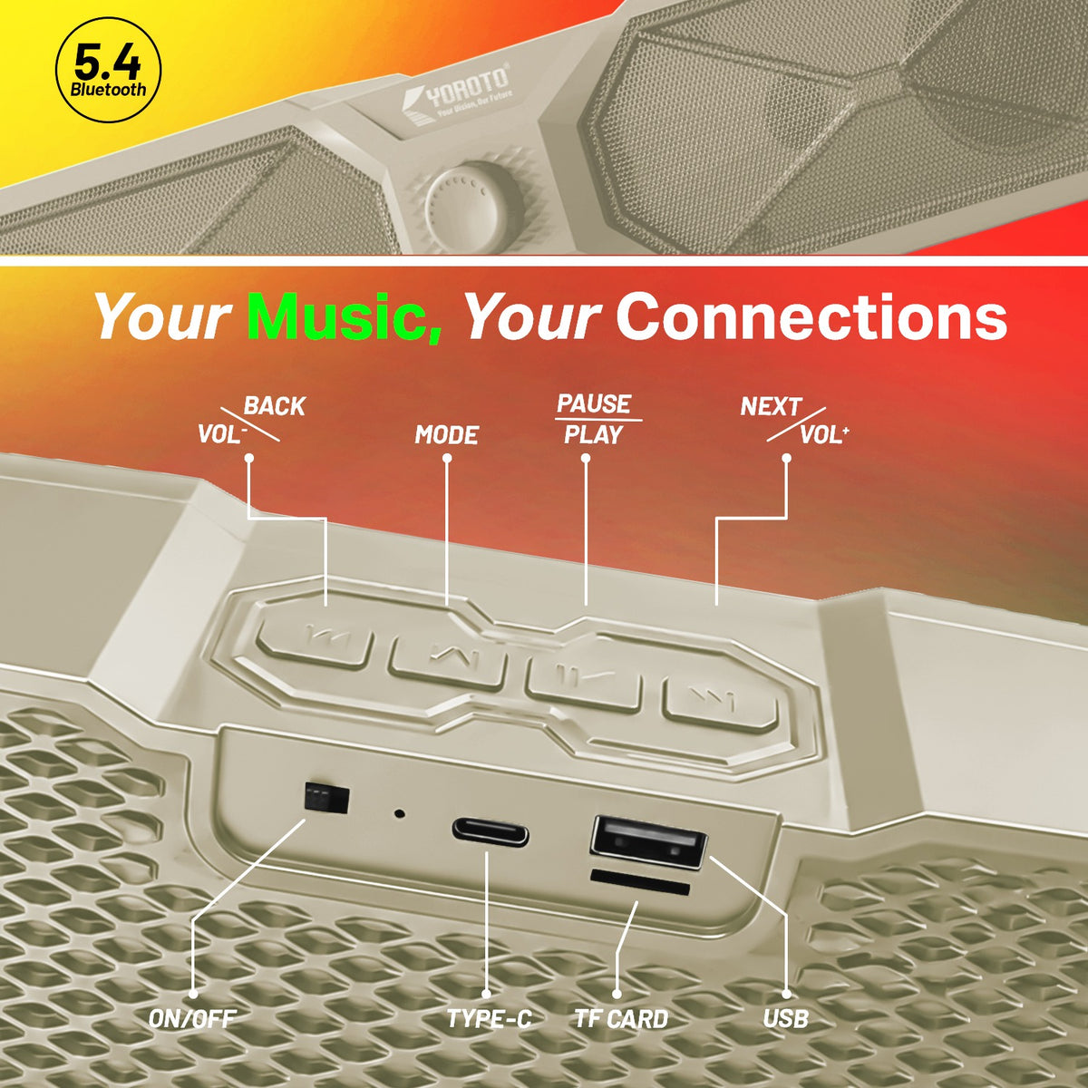 20W Wireless Bluetooth Party Speaker | 6 Hours Playtime, TWS & Multi-Function Switches | Soroo YO-SP44 – Grey/Black/Off White/Sky Blue