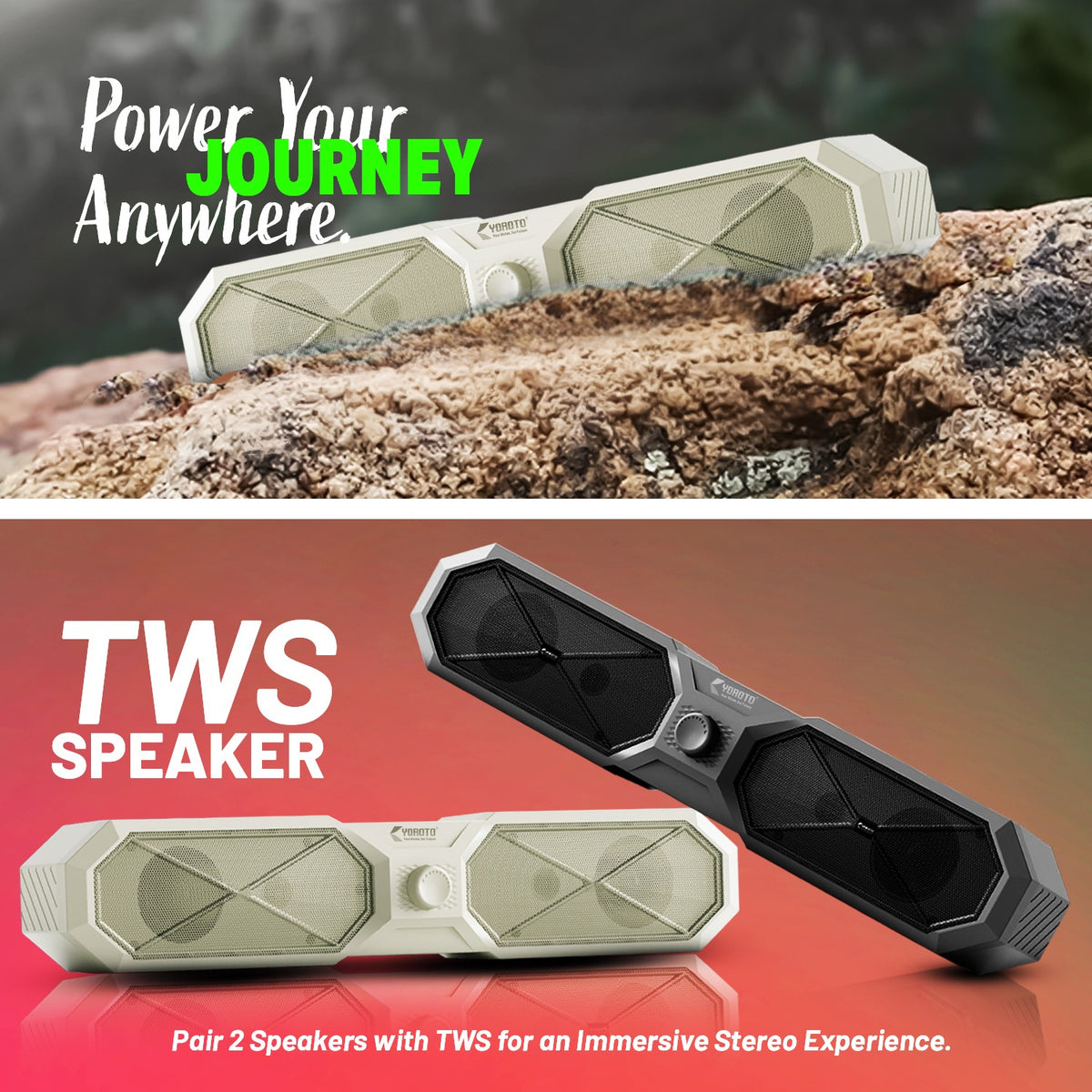 20W Wireless Bluetooth Party Speaker | 6 Hours Playtime, TWS & Multi-Function Switches | Soroo YO-SP44 – Grey/Black/Off White/Sky Blue
