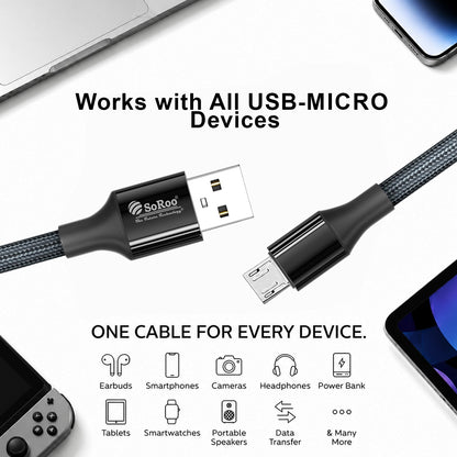 V8 Micro USB Cable | Fast Charging & Data Sync | Soroo SR-DT09V8 – Grey