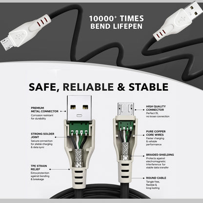 45W Fast Charging USB to V8 Cable | 1.2m Data & Charging Cable | Soroo SR-DT21V8 – Black