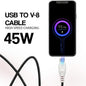 45W Fast Charging USB to V8 Cable | 1.2m Data & Charging Cable | Soroo SR-DT21V8 – Black