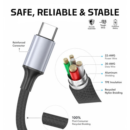 80W Fast Charging Data Cable | 1.2m Nylon Braided Cable | Soroo SR-DT22 – Black
