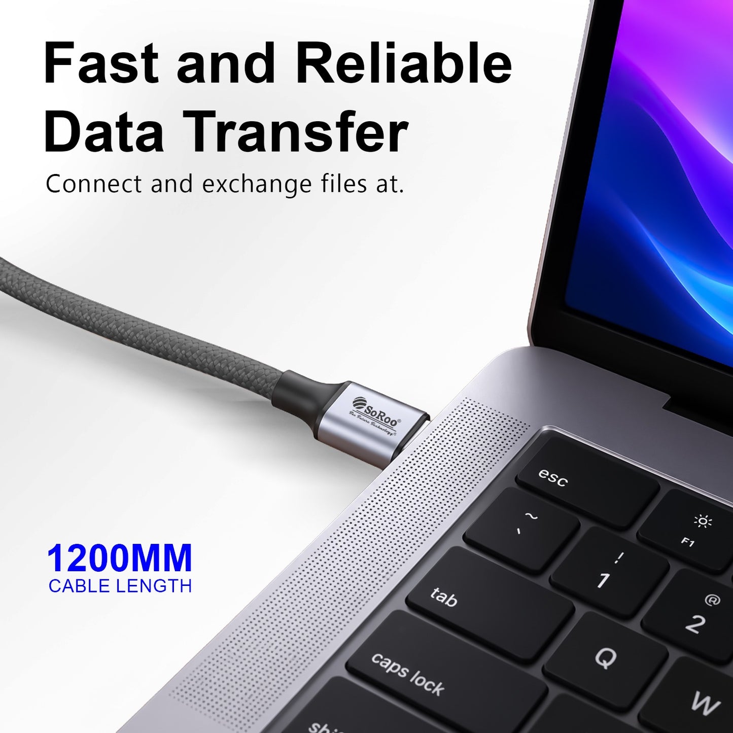 80W Fast Charging Data Cable | 1.2m Nylon Braided Cable | Soroo SR-DT22 – Black