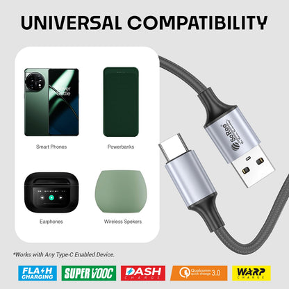 80W Fast Charging Data Cable | 1.2m Nylon Braided Cable | Soroo SR-DT22 – Black