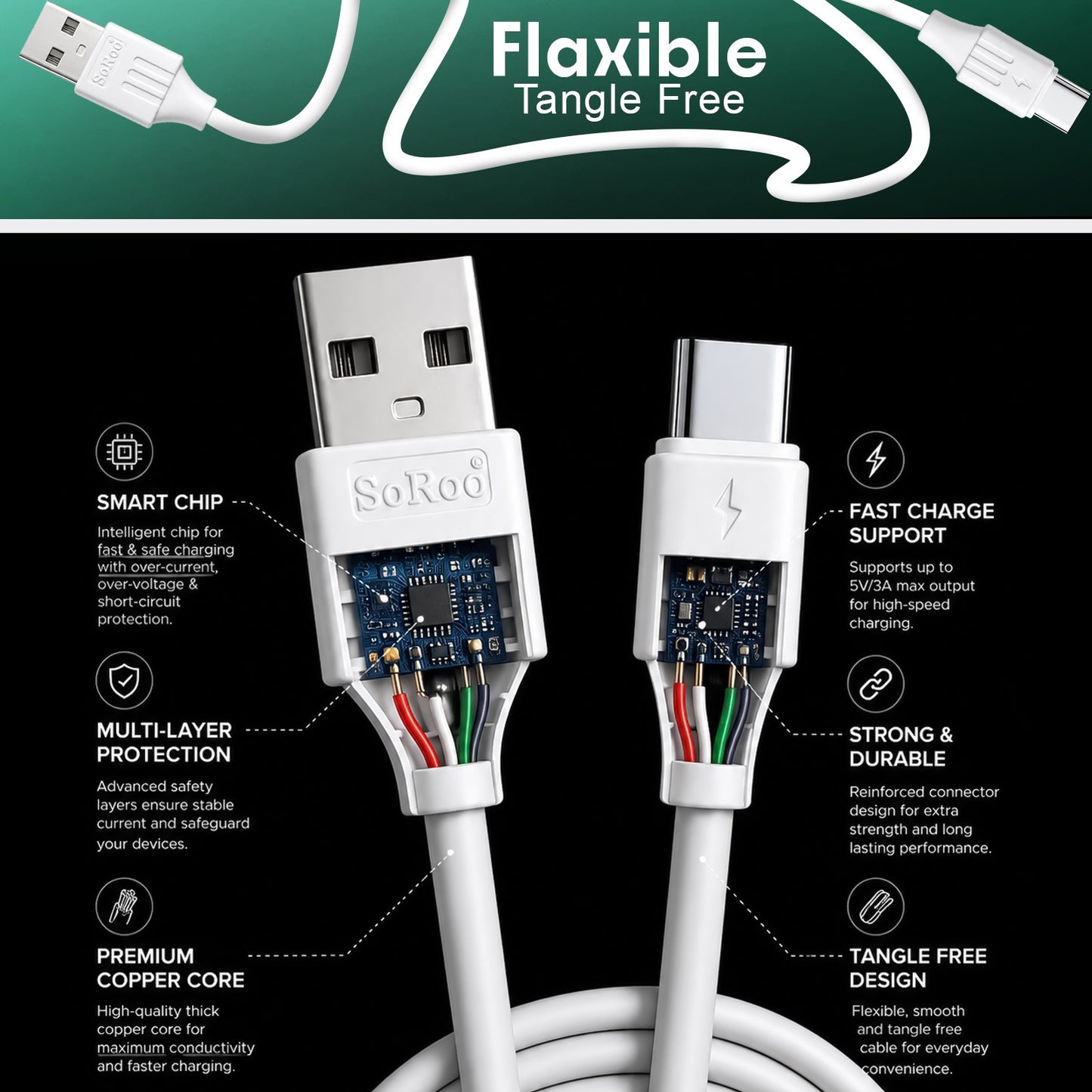 32W Fast Charging Data Cable | Charging & Data Sync Cable | Soroo SR-DTRED2.0 – White