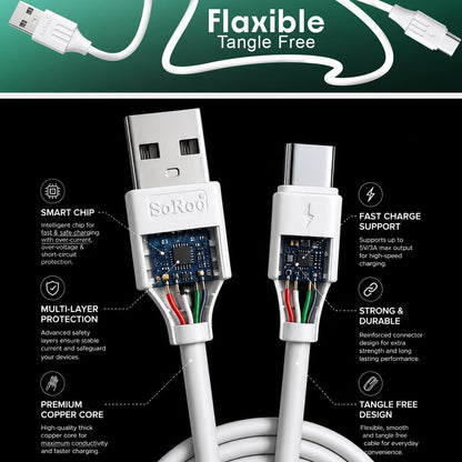 32W Fast Charging Data Cable | Charging & Data Sync Cable | Soroo SR-DTRED2.0 – White