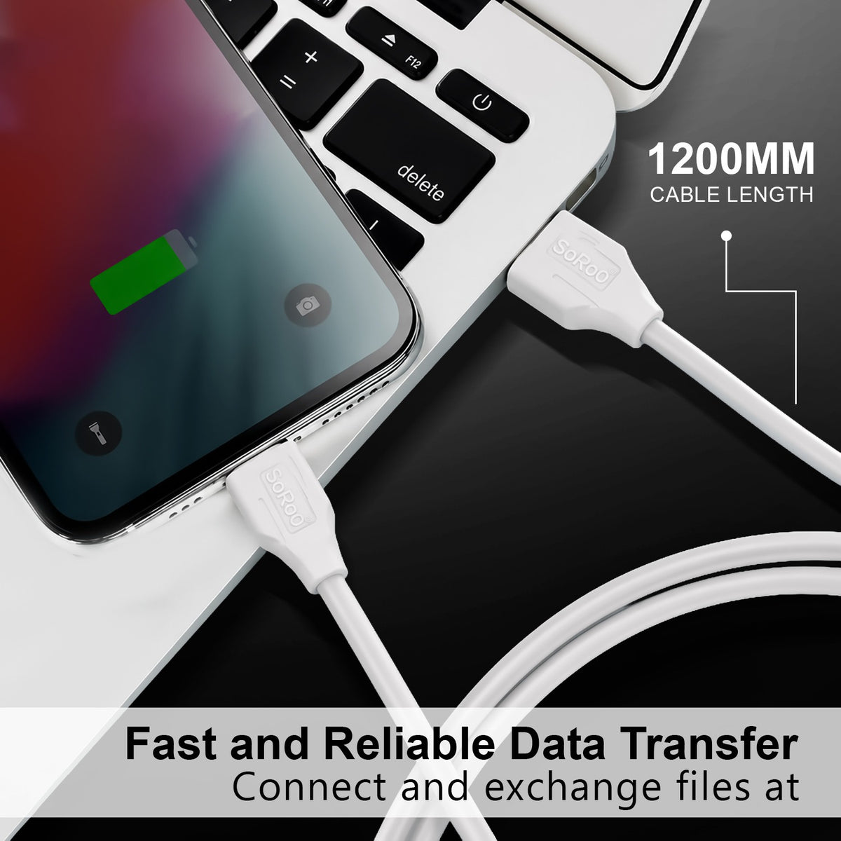 65W Fast Charging V8 Micro USB Cable | Charging & Data Sync Cable | Soroo SR-DTRED2.0V8 – White
