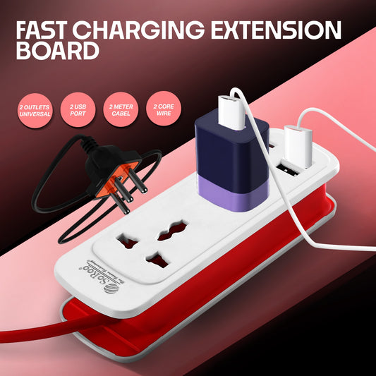 Fast Charging Extension Board 2 Universal Socket 2 USB Port 2 Meter Cable SOROO SR-EX29