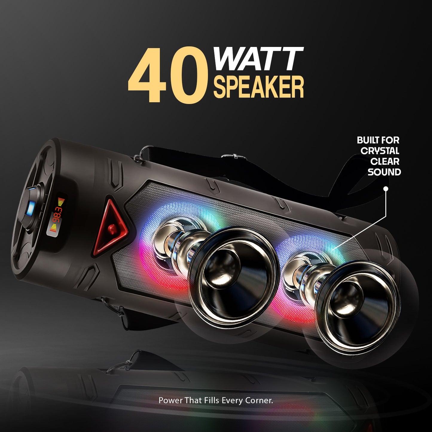 40W Wireless Bluetooth Speaker with RGB Lights | TWS & Karaoke Mic | Soroo YO-J26 – Black