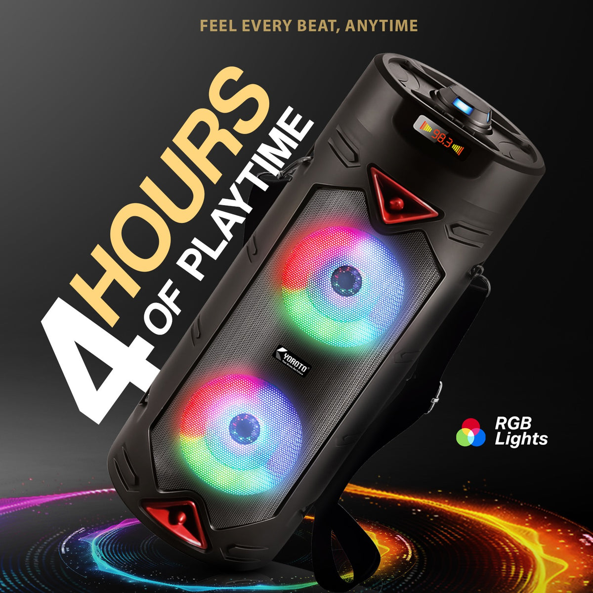 40W Wireless Bluetooth Speaker with RGB Lights | TWS & Karaoke Mic | Soroo YO-J26 – Black