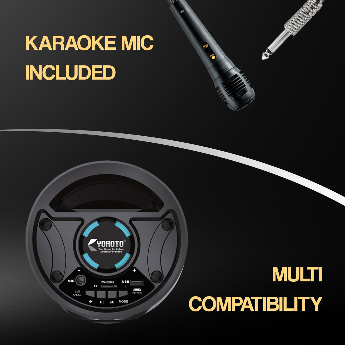 40W Wireless Bluetooth Speaker with RGB Lights | TWS & Karaoke Mic | Soroo YO-J26 – Black