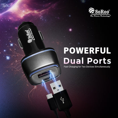 Car Charger Turbo Dual USB Type A Type C 66W Fast Charging Black SoRoo C 19
