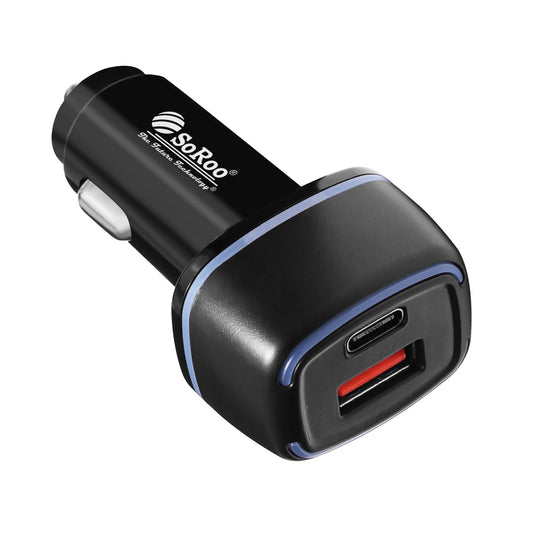 Car Charger Turbo Dual USB Type A Type C 66W Fast Charging Black SoRoo C 19