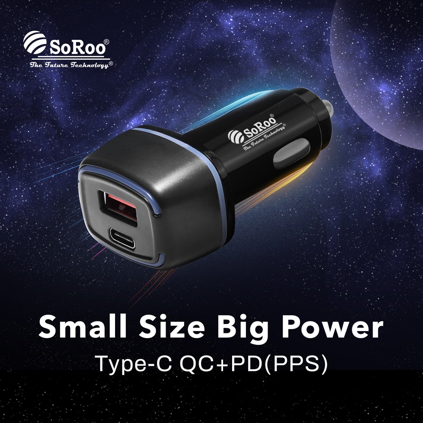 Car Charger Turbo Dual USB Type A Type C 66W Fast Charging Black SoRoo C 19