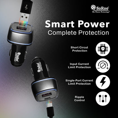 Car Charger Turbo Dual USB Type A Type C 66W Fast Charging Black SoRoo C 19