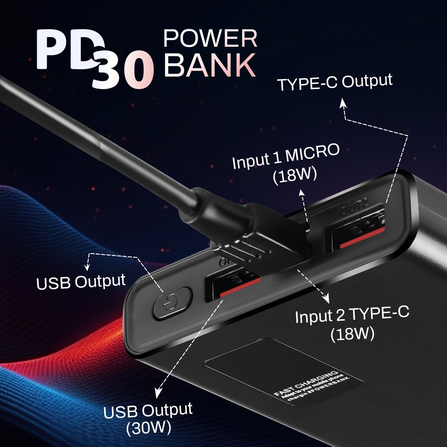 Power Bank Fast Charging Ultra Compact 10000mAh 30W SoRoo Future – Pocket Size Lithium Polymer Battery (Black) PB166