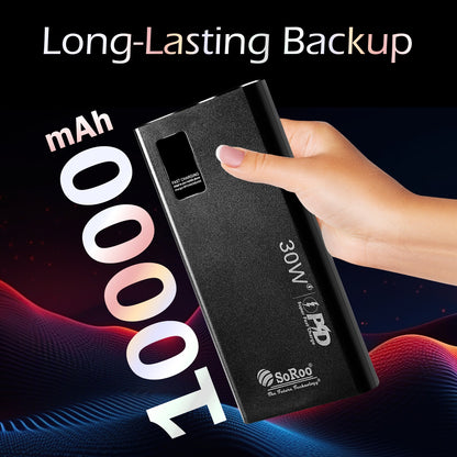 Power Bank Fast Charging Ultra Compact 10000mAh 30W SoRoo Future – Pocket Size Lithium Polymer Battery (Black) PB166