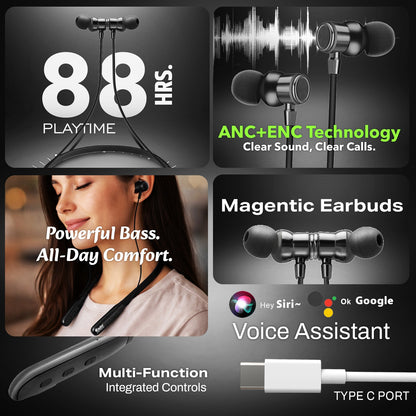 Bluetooth Neckband 88Hr ENC Fast Charging SoRoo I-BAND-38 Black