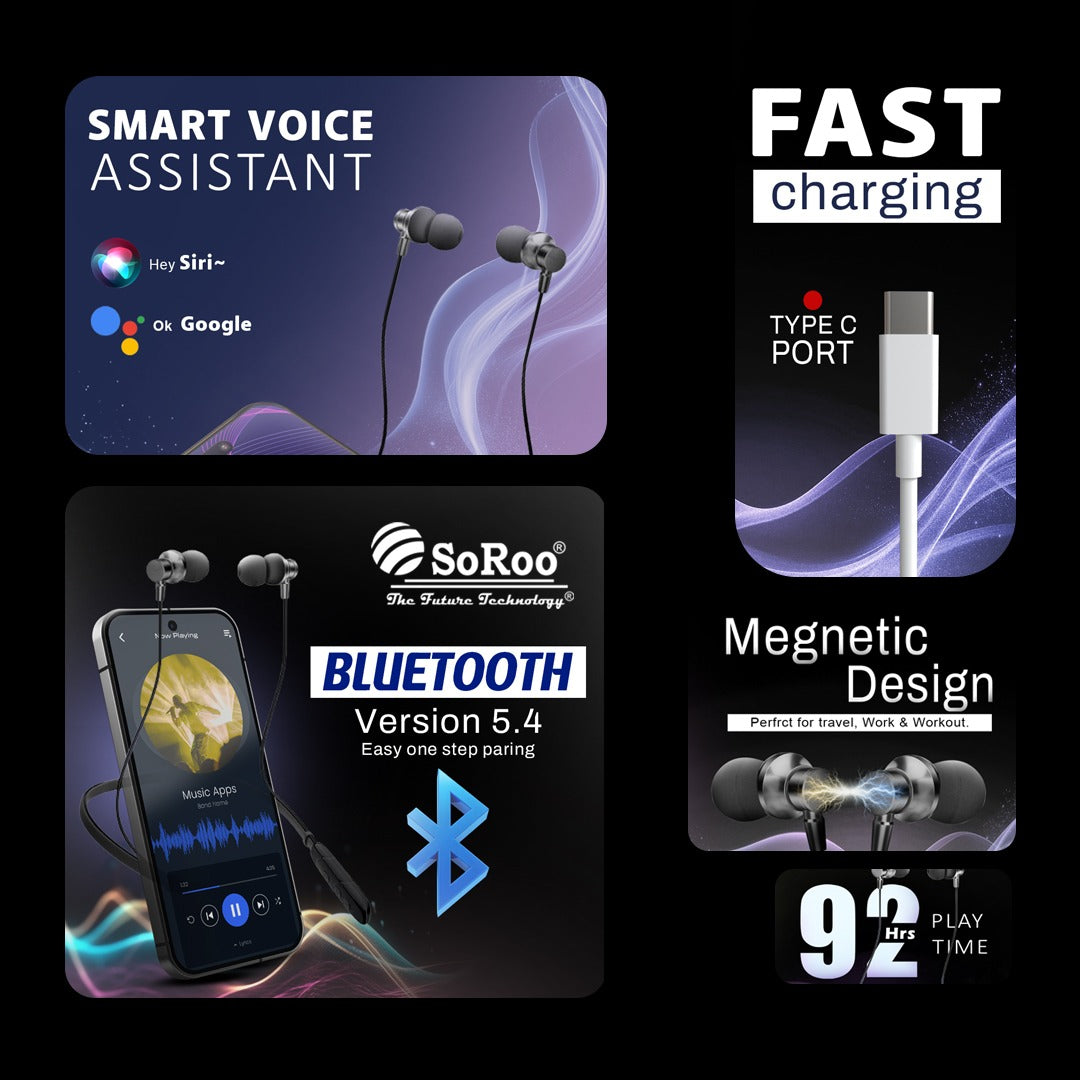 Neckband Wireless Bluetooth Black 92Hr ENC SoRoo Future Neckband I-BAND-40