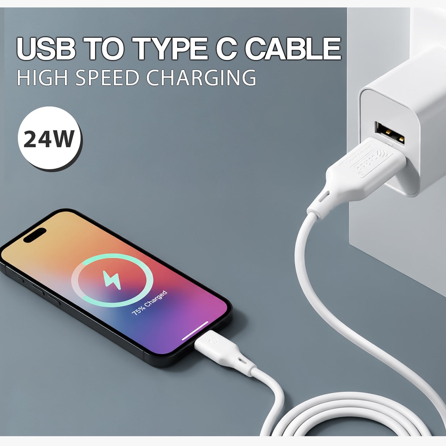 USB to Type-C Data Cable | 24W Fast Charging, 1.2m Length SoRoo SR-DT-RED-TC White