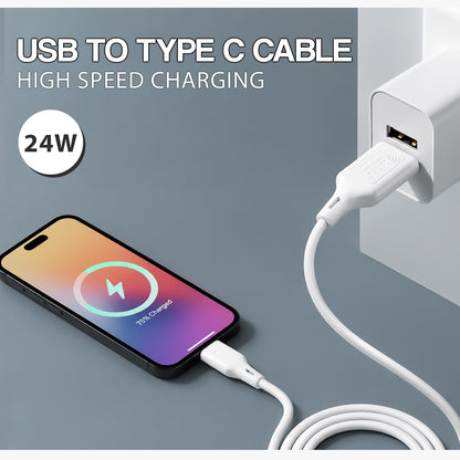 USB to Type-C Data Cable | 24W Fast Charging, 1.2m Length SoRoo SR-DT-RED-TC White
