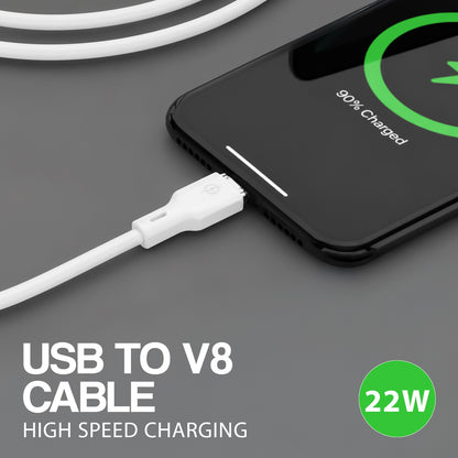 USB to V8 Data Cable | 22W Fast Charging & High-Speed Data Transfer SoRoo SR-DT-RED-V8 White