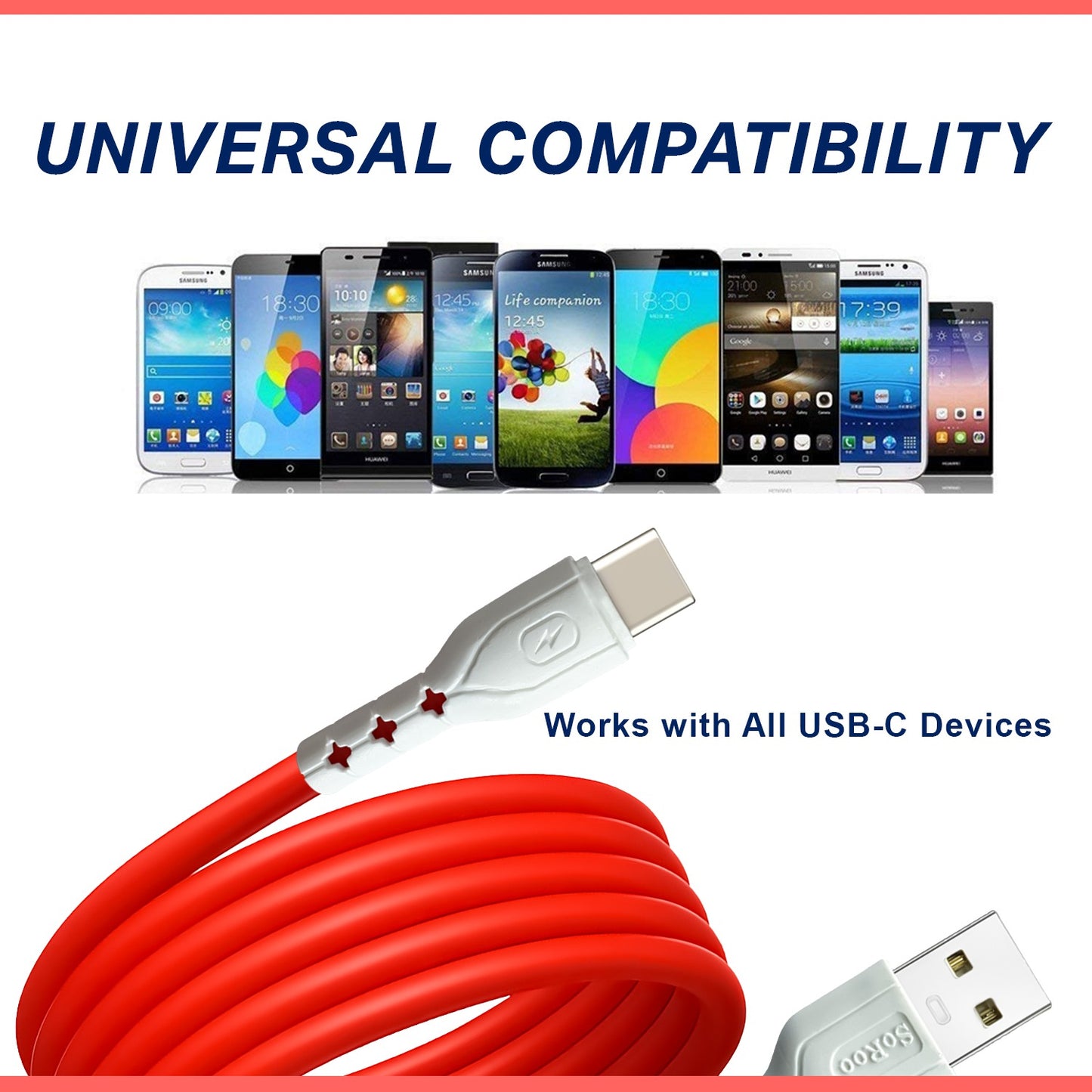 60W Fast Charging Data Cable | 1.2m USB Cable for Fast Charge & Data Sync SoRoo SR-DT18-CBL-RED-01