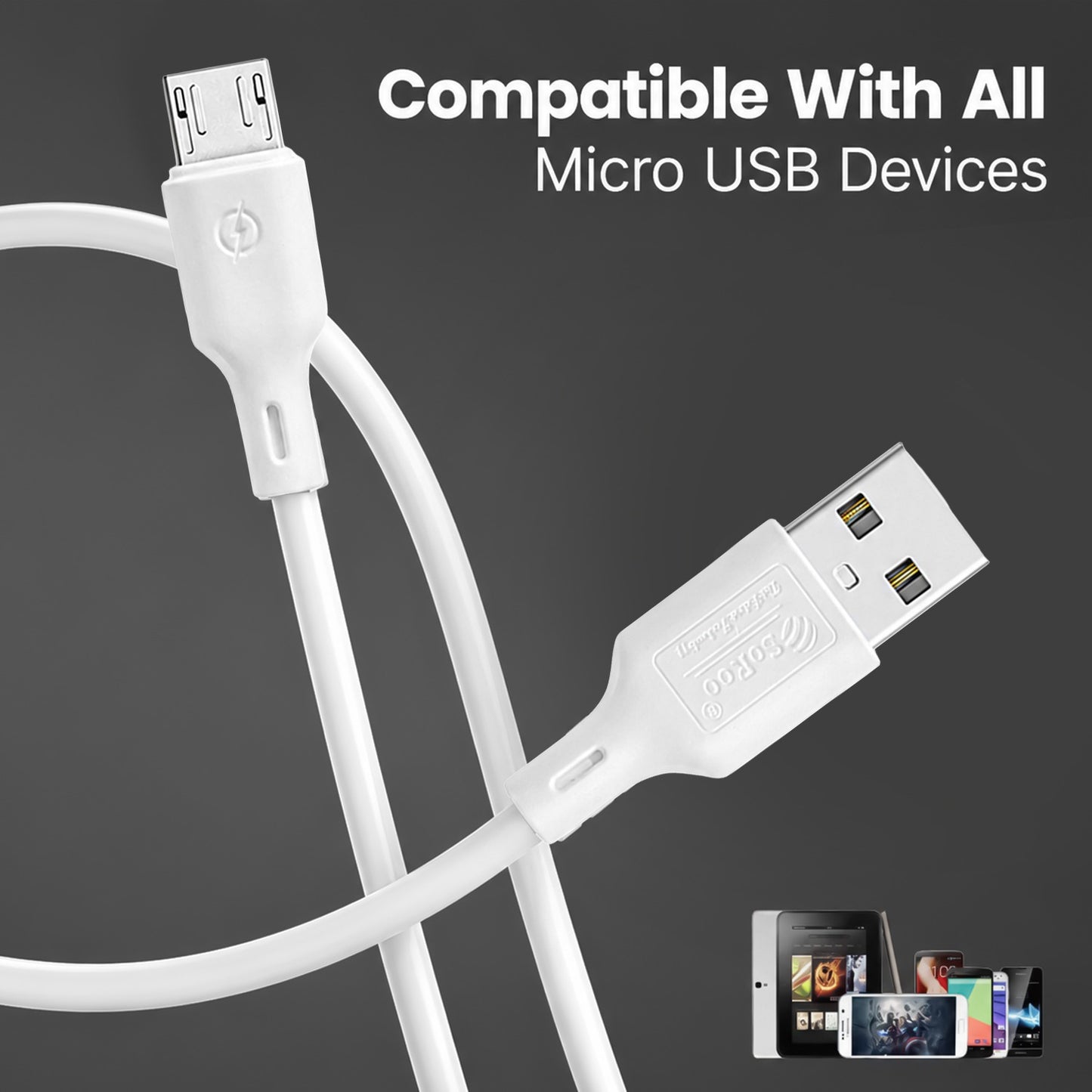 USB to V8 Data Cable | 22W Fast Charging & High-Speed Data Transfer SoRoo SR-DT-RED-V8 White