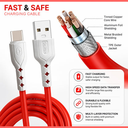 60W Fast Charging Data Cable | 1.2m USB Cable for Fast Charge & Data Sync SoRoo SR-DT18-CBL-RED-01