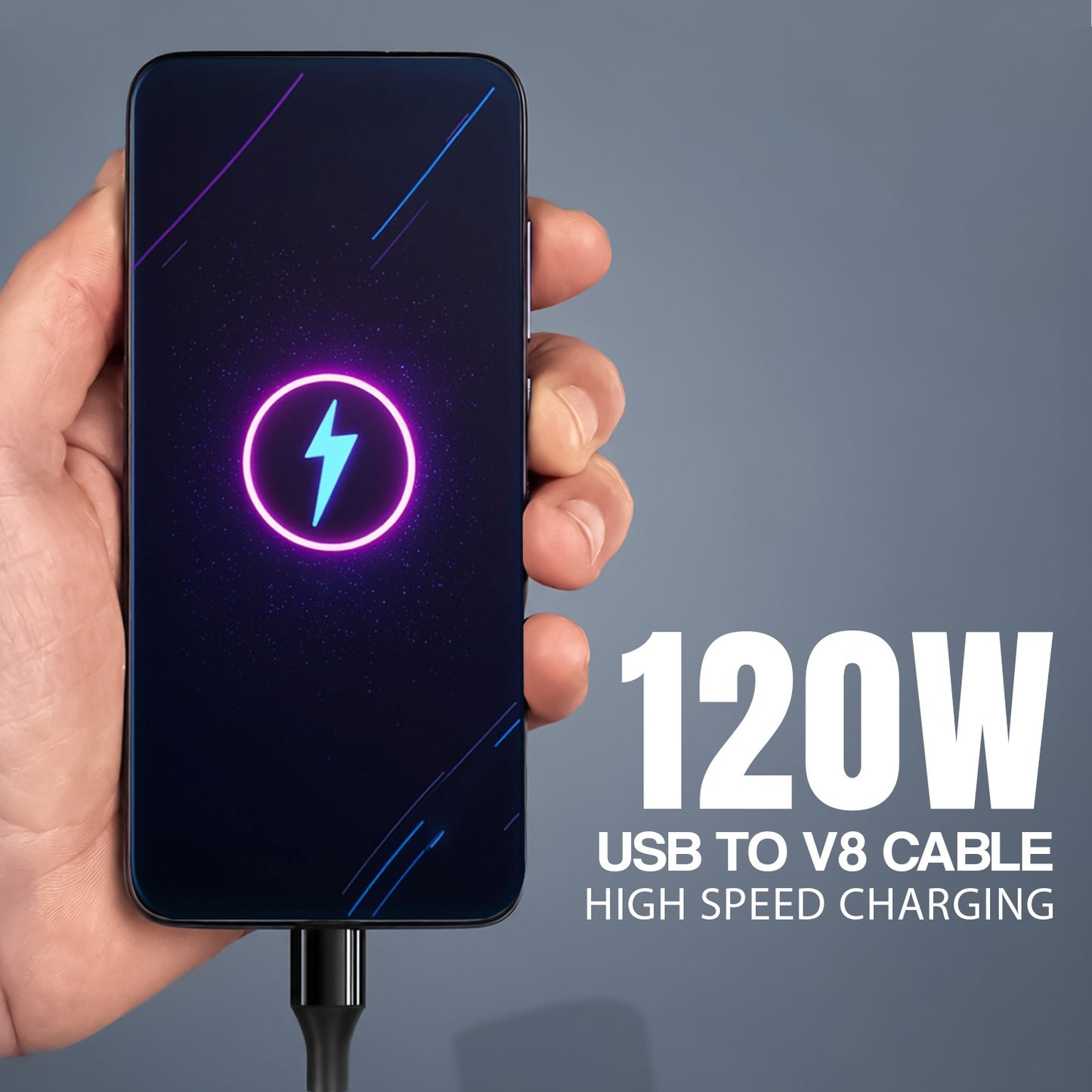 USB to V8 Data Cable | 120W High-Speed Charging, 1.2m Durable Cable SoRoo SR-DT08V8 Grey
