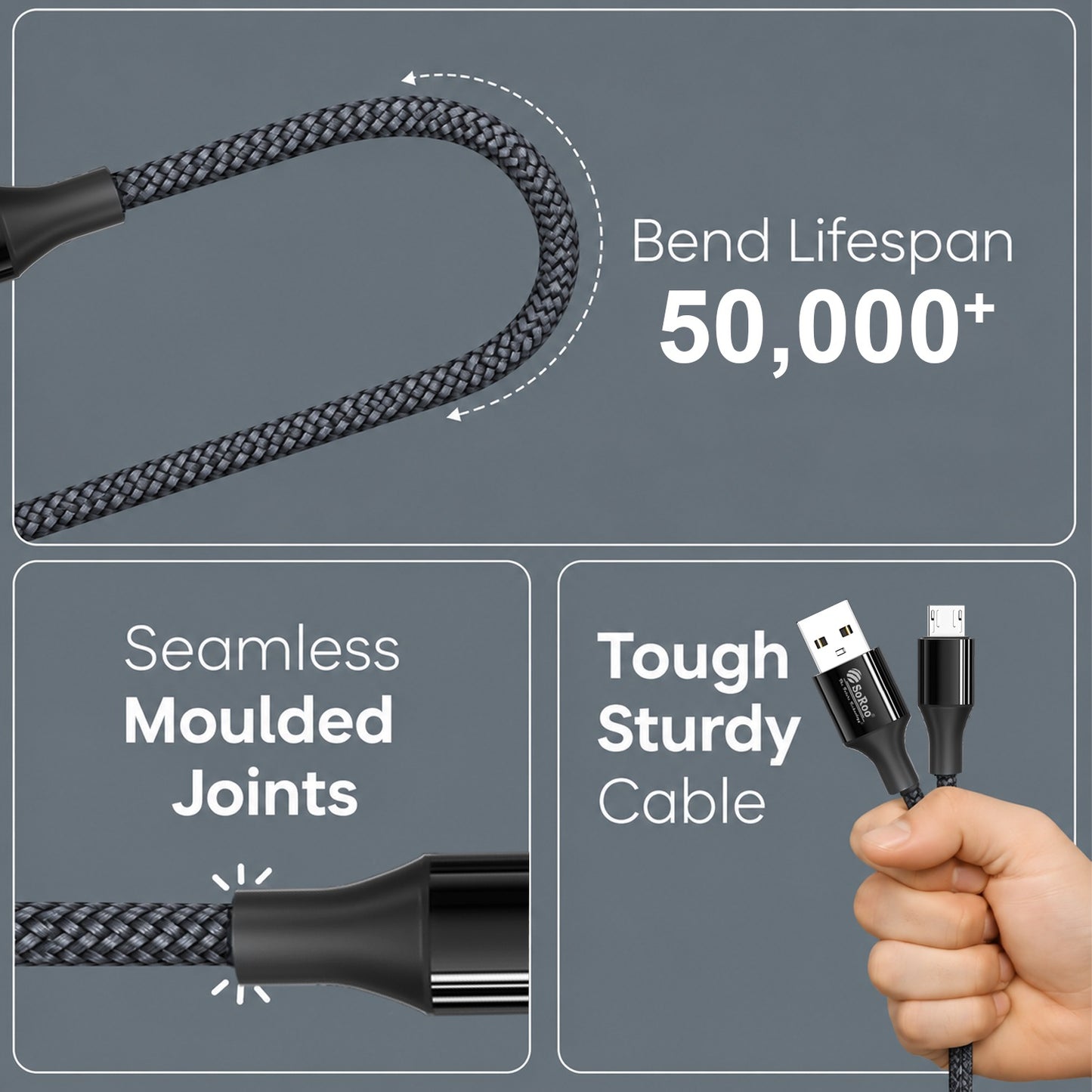 USB to V8 Data Cable | 120W High-Speed Charging, 1.2m Durable Cable SoRoo SR-DT08V8 Grey
