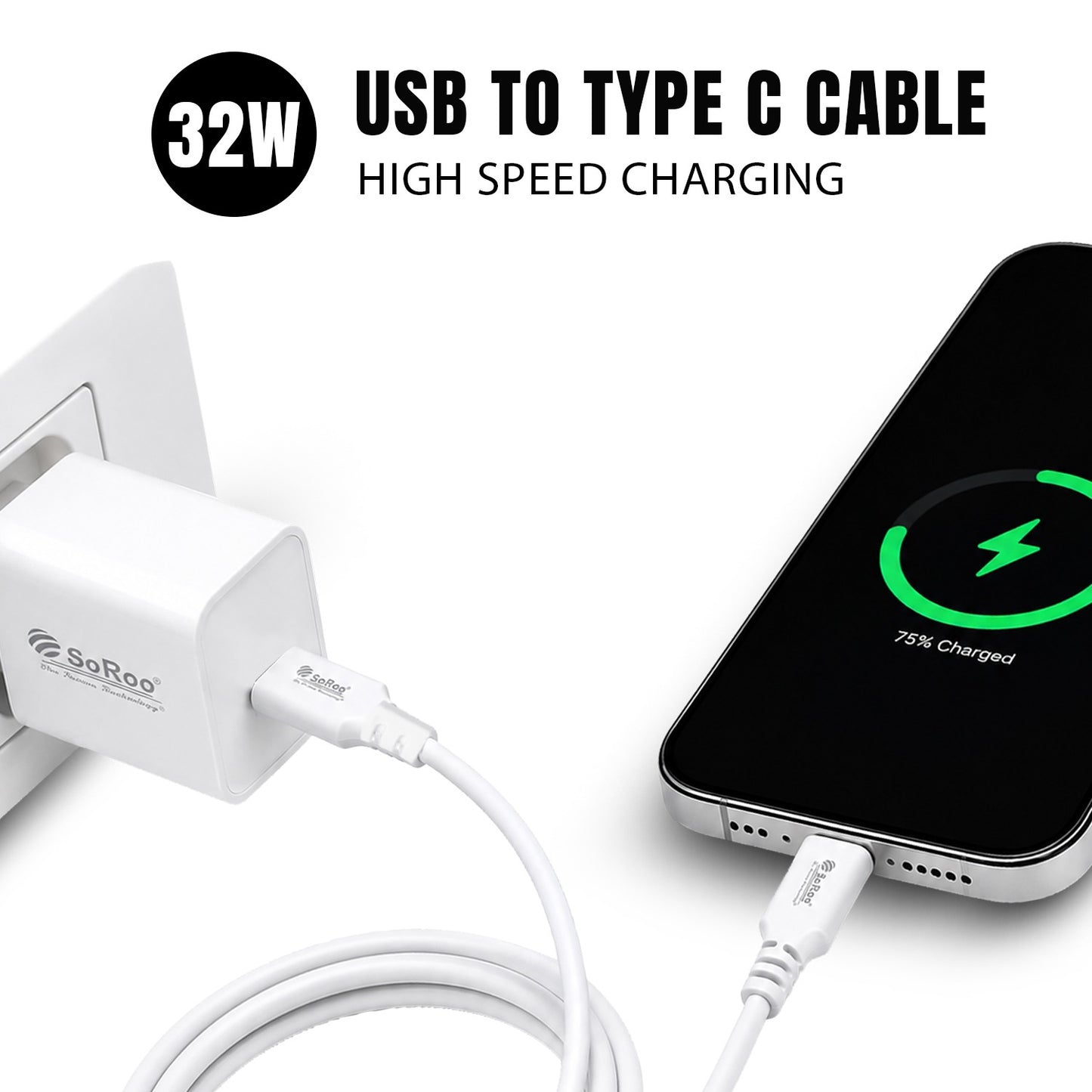 USB to Type C Cable | 32W Fast Charging & Data Sync 1.2m SoRoo SR-DT14