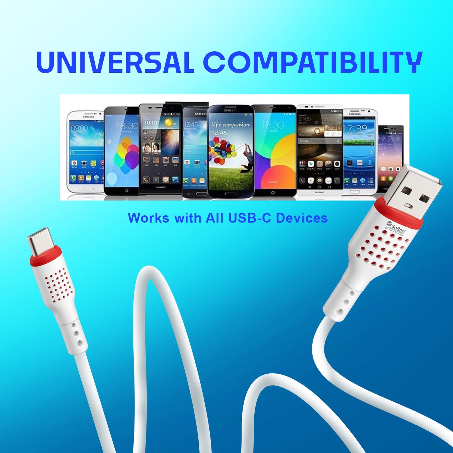 45W Fast Charging Data Cable | SoRoo SR-DT17 White Charging Cable