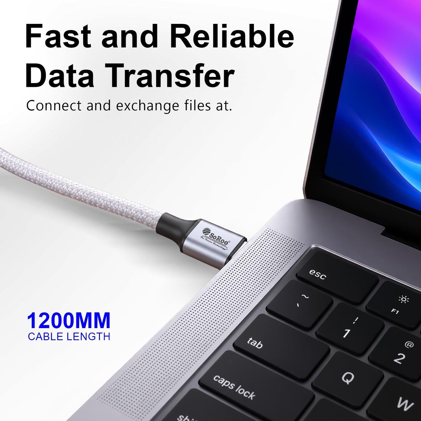 80W Fast Charging Data Cable 1.2m White | SoRoo SR-DT22