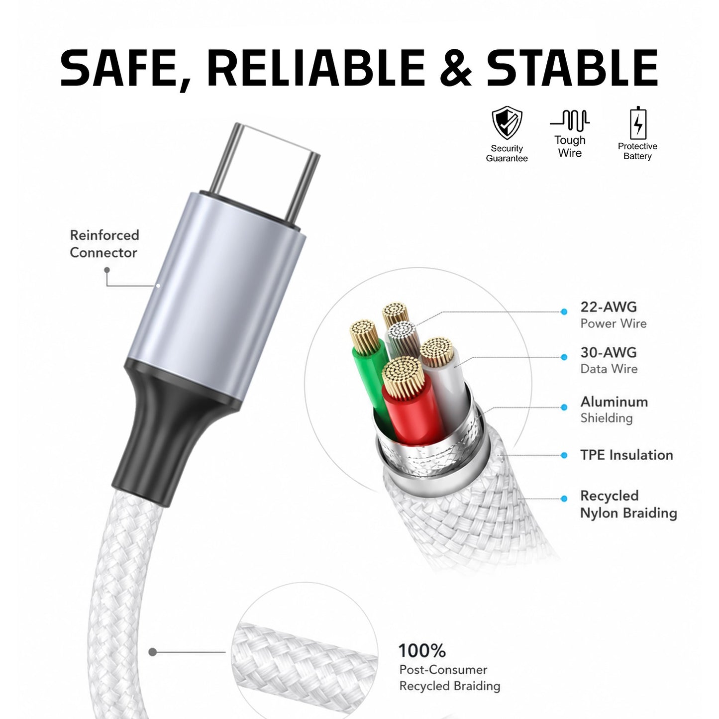 80W Fast Charging Data Cable 1.2m White | SoRoo SR-DT22