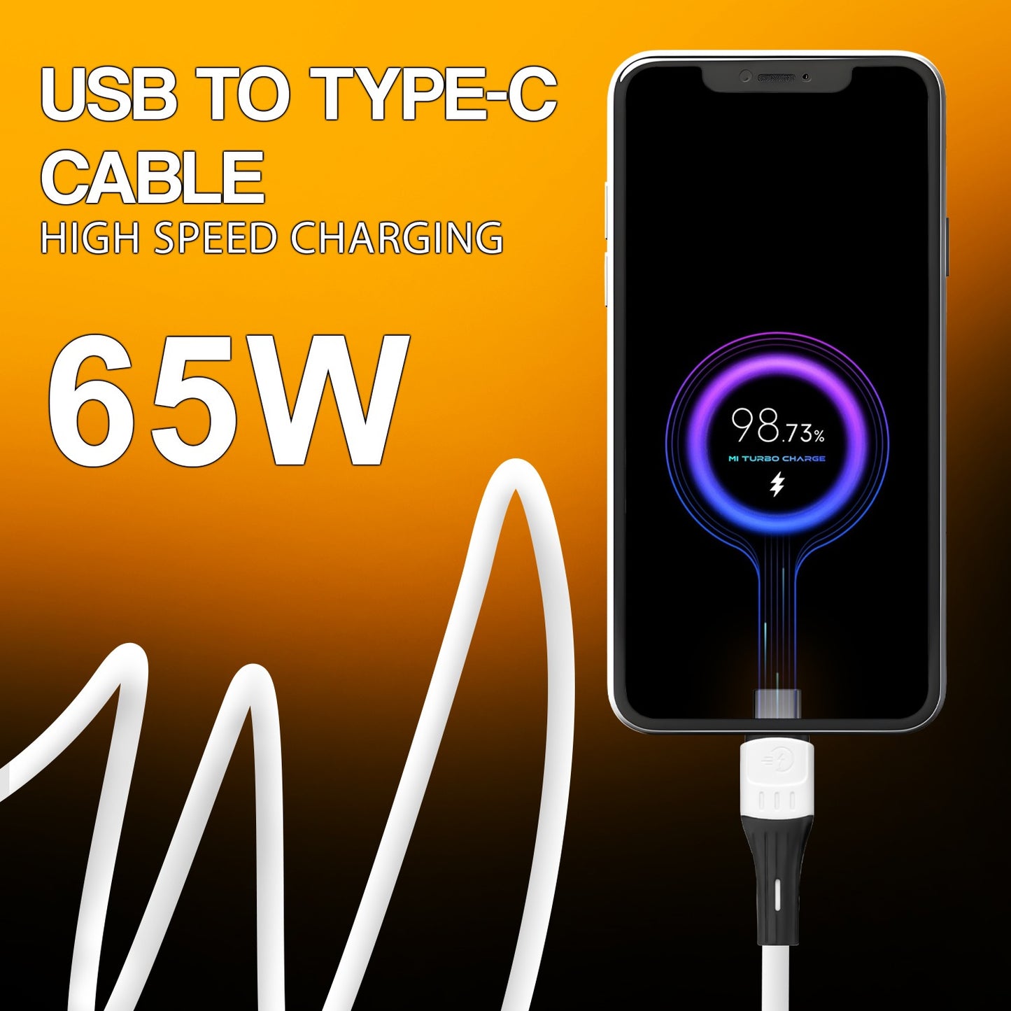 USB to Type-C Fast Charging Cable | High-Speed Data Sync | White SoRoo SR-DT23 65W