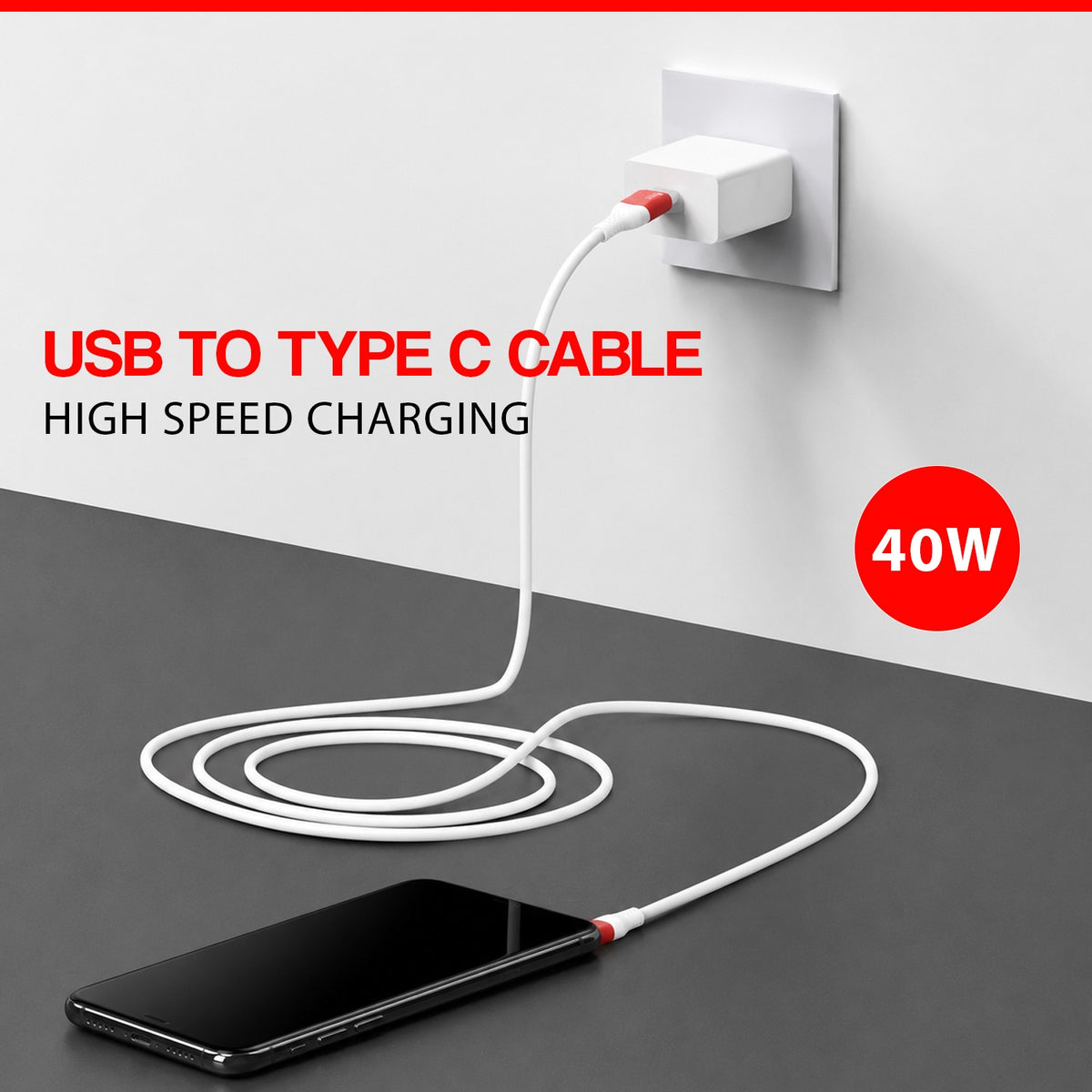 USB to Type C Cable | 40W Fast Charging & Data Sync 1.2m SoRoo SR-DTRED3.0 White