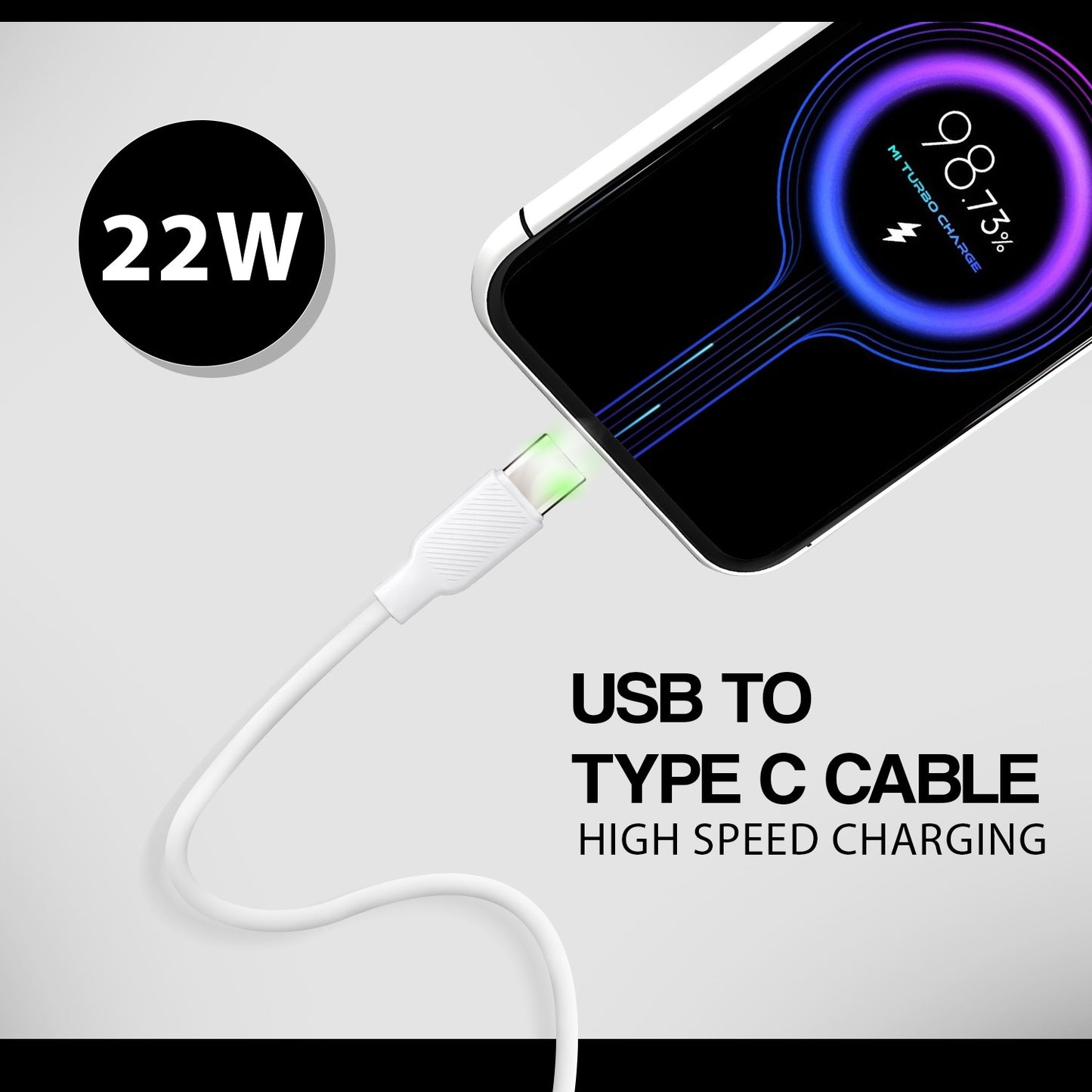 22W USB to Type-C Fast Charging Cable | 1.2m Charging & Data Sync Cable SoRoo SR-DTRED4.0-CBL-WHITE-01