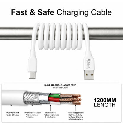22W USB to Type-C Fast Charging Cable | 1.2m Charging & Data Sync Cable SoRoo SR-DTRED4.0-CBL-WHITE-01