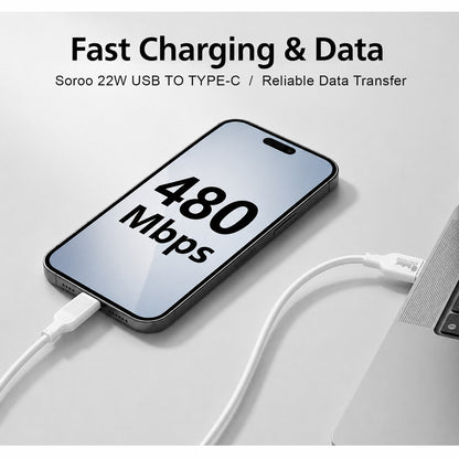 22W USB to Type-C Fast Charging Cable | 1.2m Charging & Data Sync Cable SoRoo SR-DTRED4.0-CBL-WHITE-01