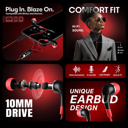 Wired Earphone with AUX Jack, Mic Hi-Fi Stereo Sound Noise Cancellation Black SoRoo X-185