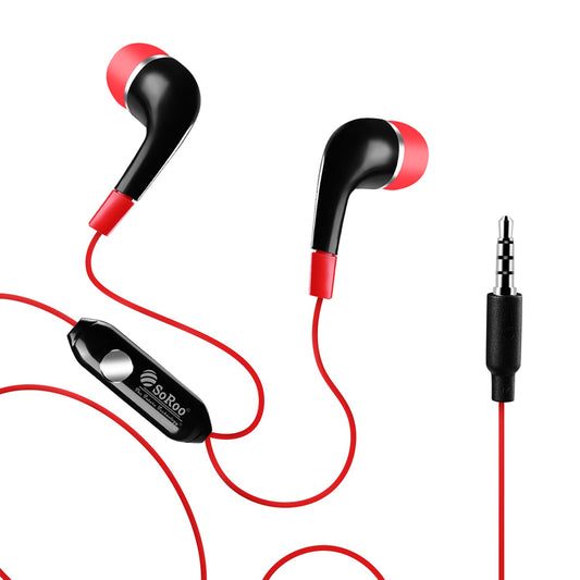 Wired Earphone with AUX Jack, Mic Hi-Fi Stereo Sound Noise Cancellation Black SoRoo X-185