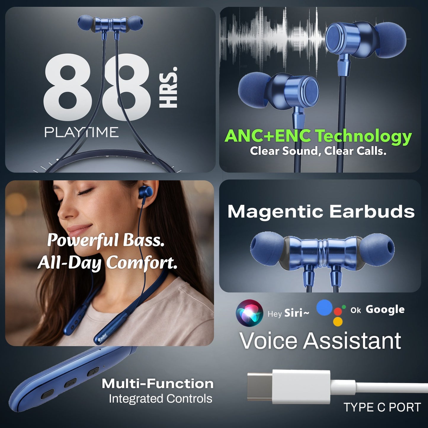 Bluetooth Neckband 88Hr ENC Fast Charging SoRoo I-BAND-38 Black
